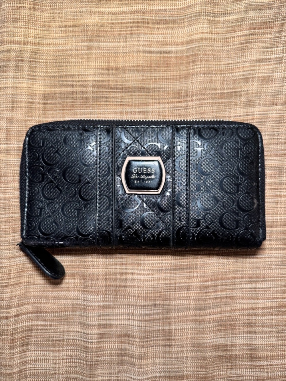 Guess Black Monogram Zip Around Wallet